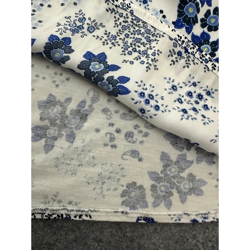LOFT Blouse XS White Blue Floral Paisley Ruffle Long Sleeve Cottagecore Boho - Picture 8 of 8